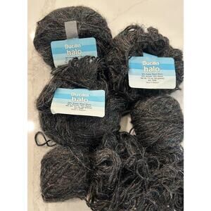 Vtg Yarn Bucilla HALO Wool Acrylic Nylon 5 Balls Crafts Black Iridescent Shimmer